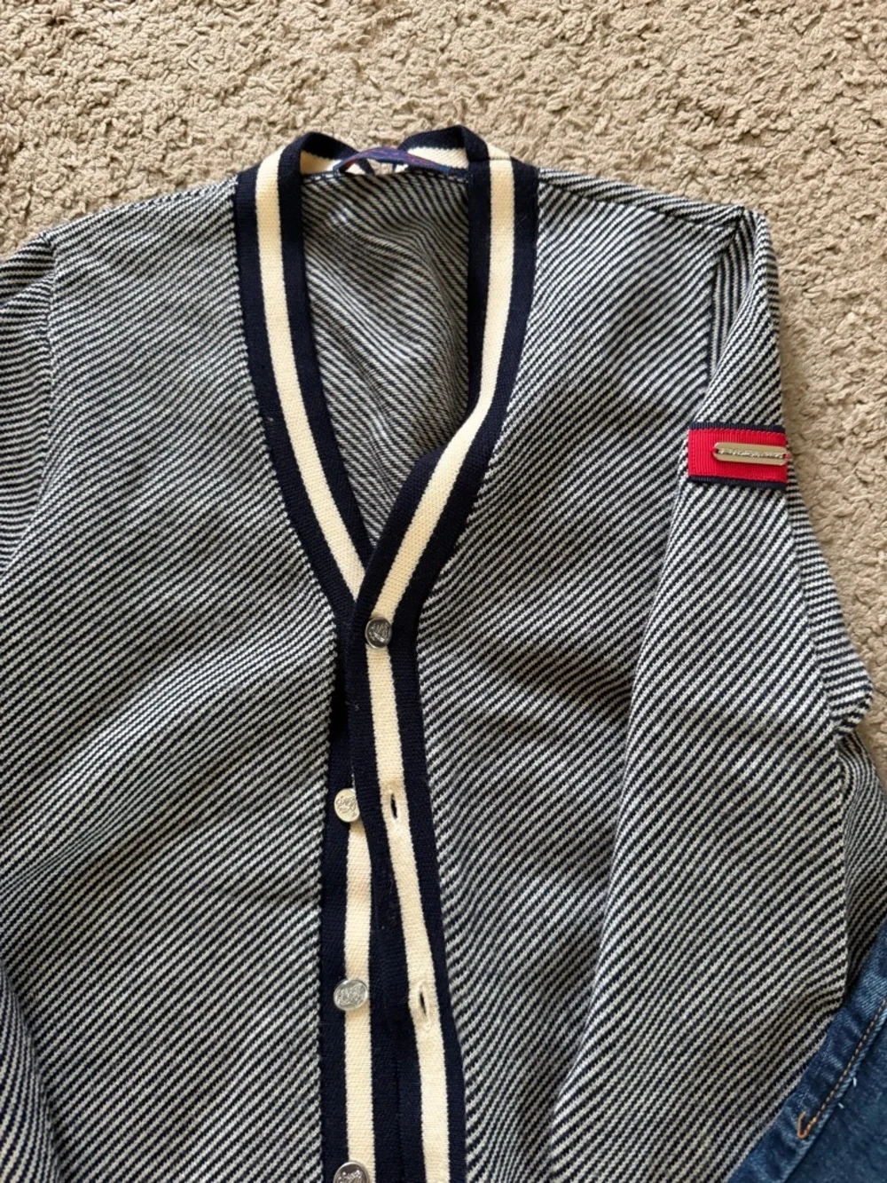 Boys Navy & White Striped Cardigan & jeans bundle